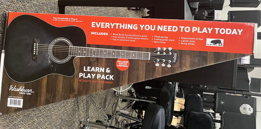 Washburn Learn and Play Pack Acoustic Electric Guitar Bundle- Transparent Black Burst